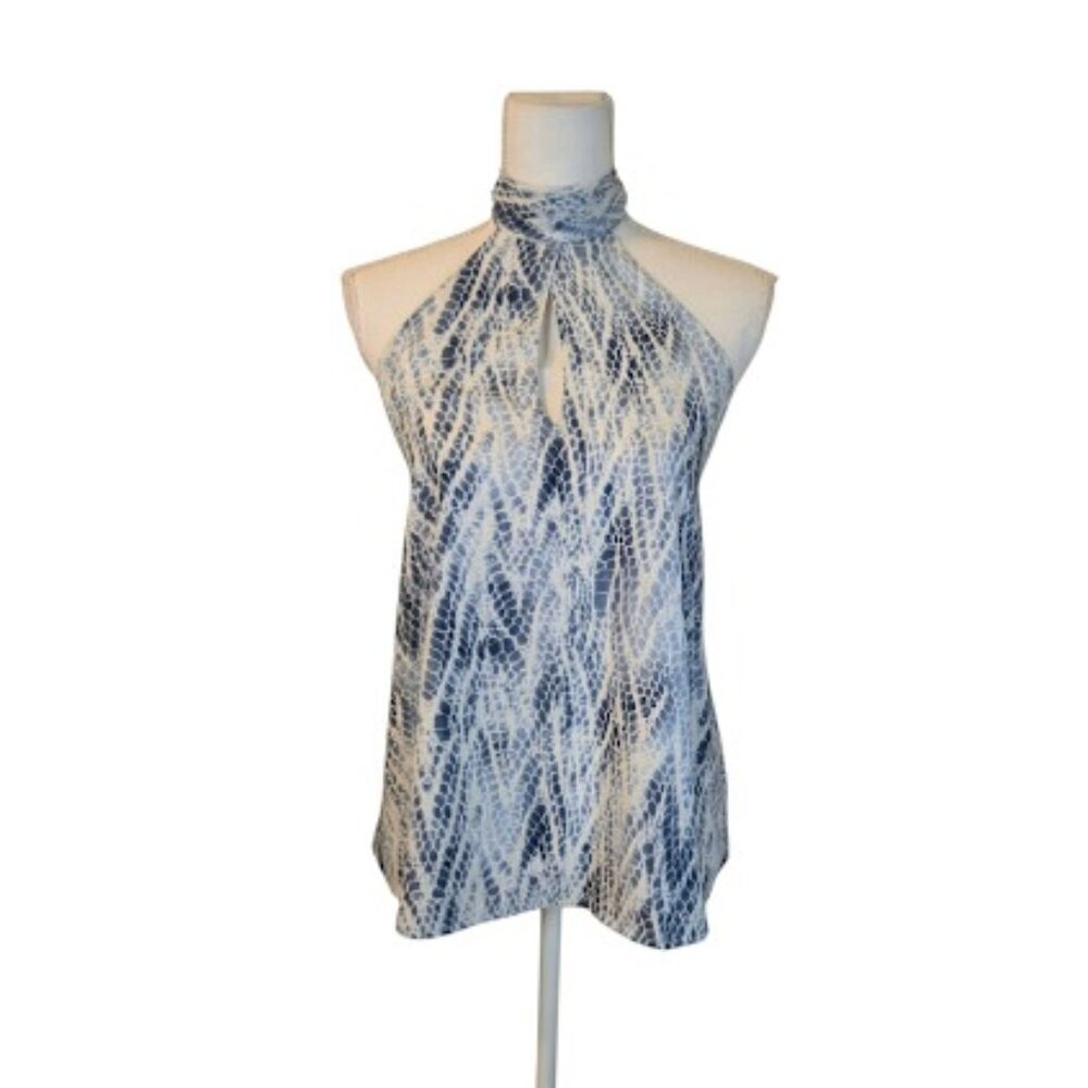 Tyche Animal Print Halter Top Women Size Small Blue Preppy Feminine Bohemian